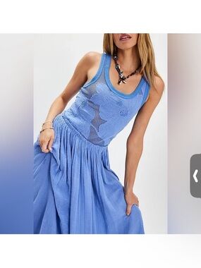 Free People Pearl Floral Maxi Dress Periwinkle Blue Sz M Boho Open Knit $198
